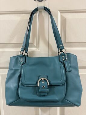 Coach Campbell Belle Carryall Robin’s Egg Blue Leather Shoulder Tote NWT